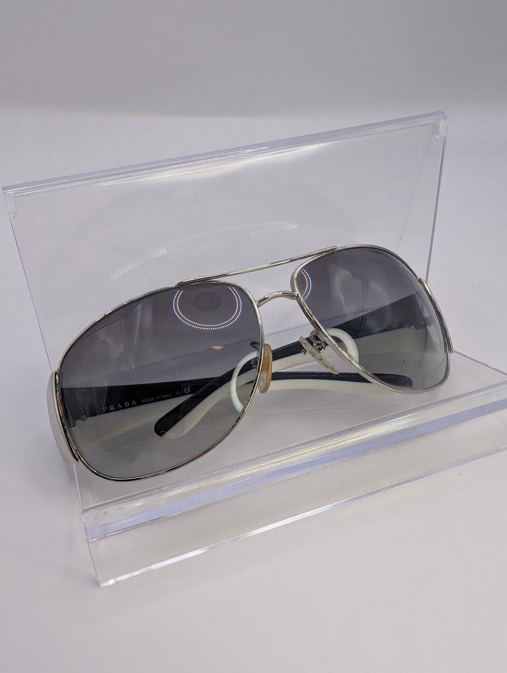 Authentic Prada Shield SPR75G Wireframe Sunglasses - Black & Cream with Case